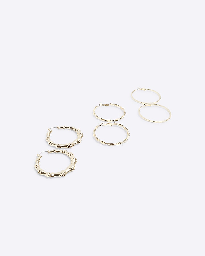 Gold twisted hoop earrings multipack