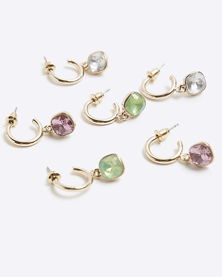 Gold stone hoop earrings multipack