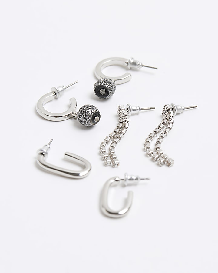 Silver embellished drop earrings multipack