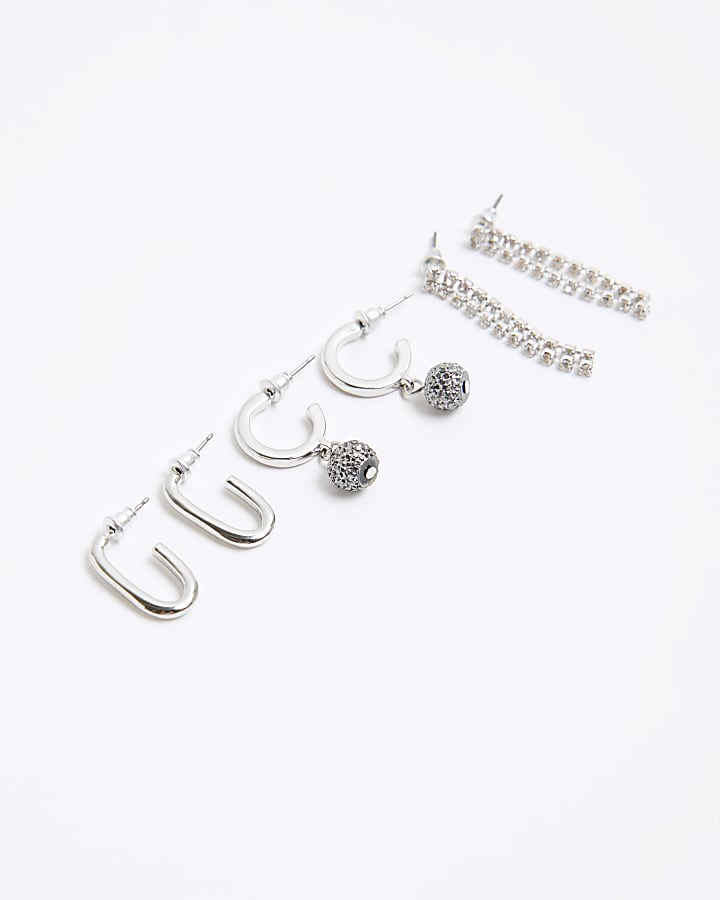 Silver embellished drop earrings multipack