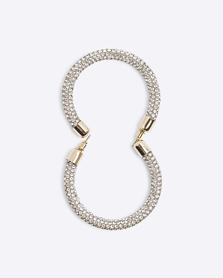 Gold diamante stone hoop earrings