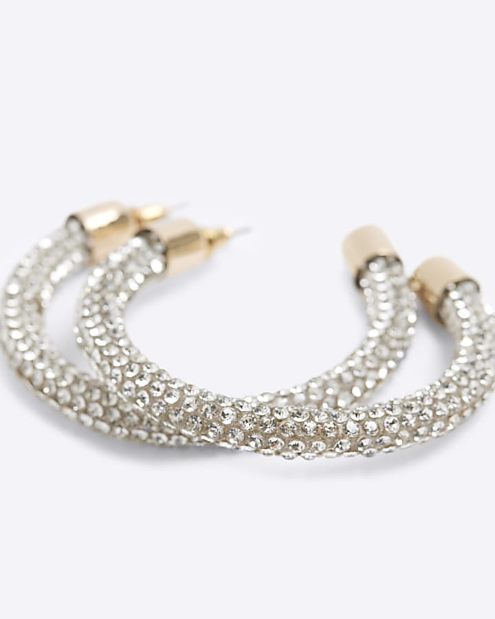 Gold diamante stone hoop earrings