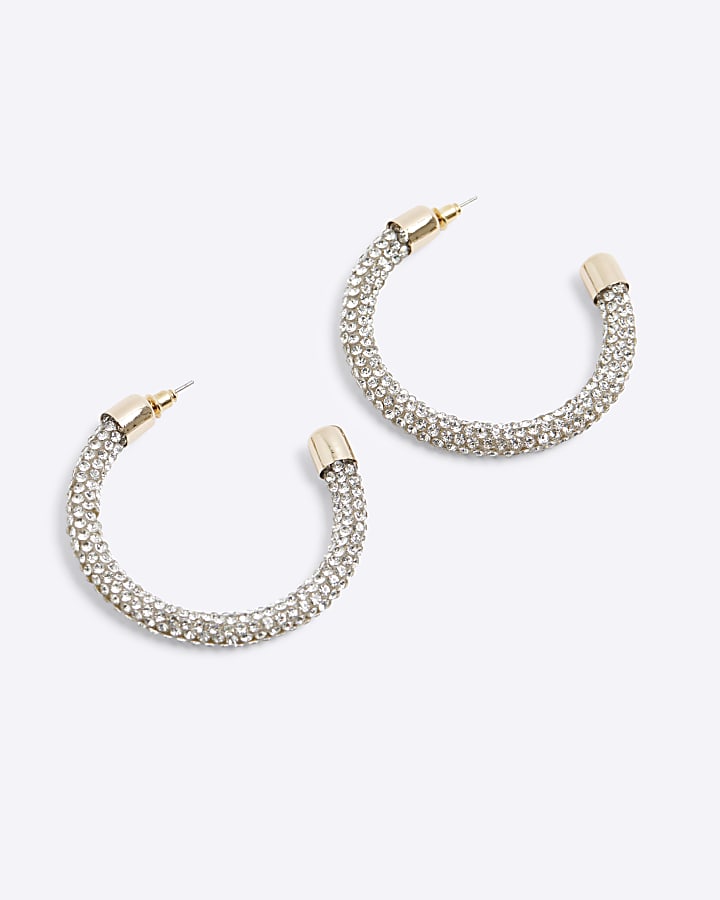 Gold diamante stone hoop earrings