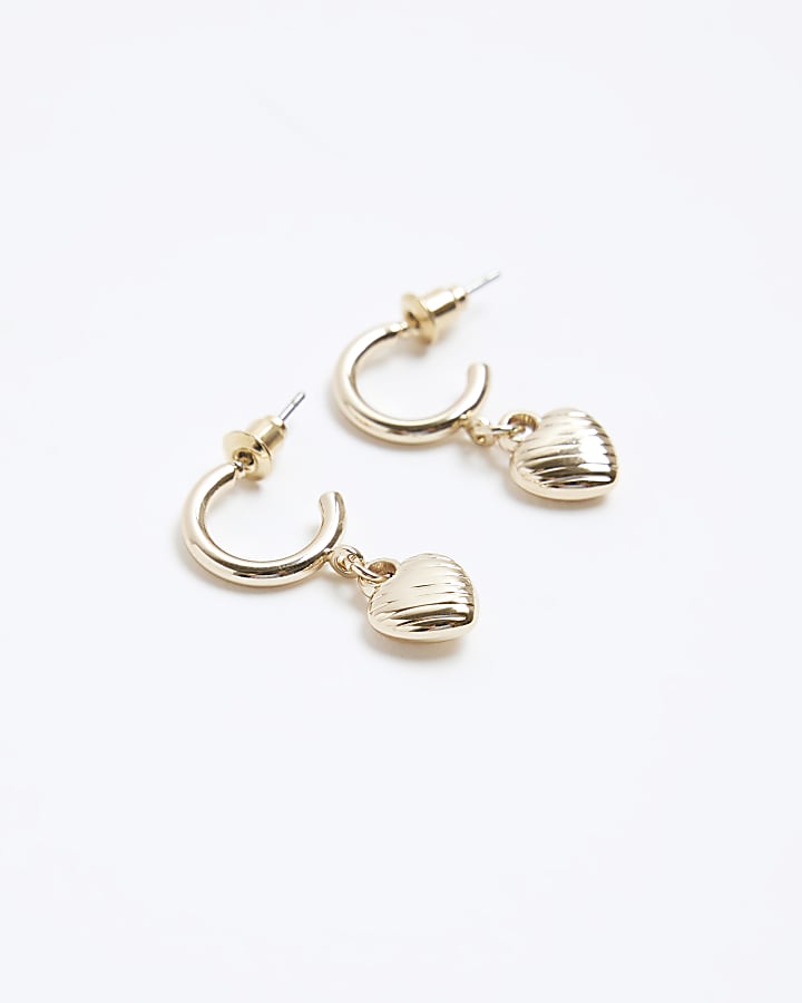 Gold heart hoop and stud earrings multipack