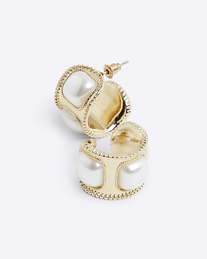 Gold pearl detail mini hoop earrings