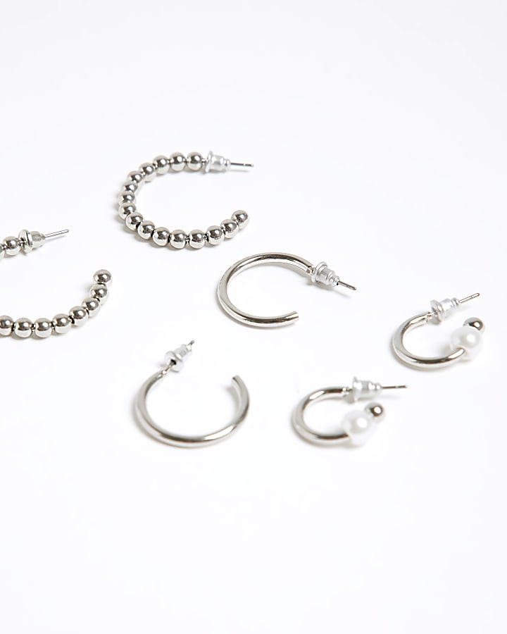 Silver beaded hoop earrings multipack