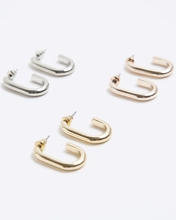 Gold round hoop earrings multipack