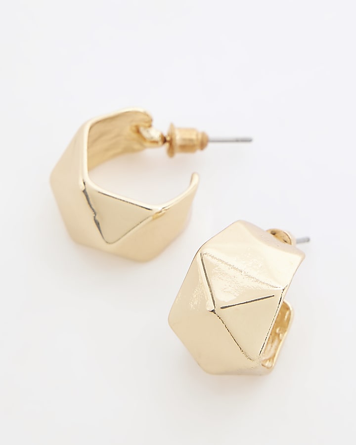 Gold hexagon mini hoop earrings