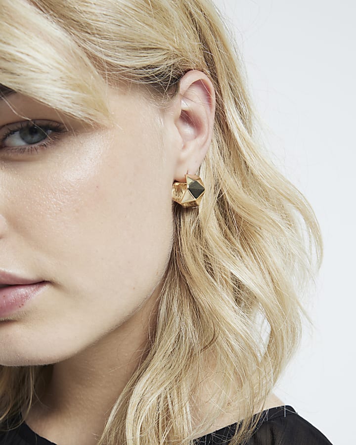 Gold hexagon mini hoop earrings