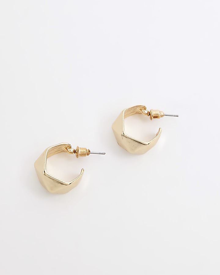 Gold hexagon mini hoop earrings