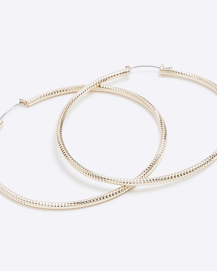 Gold textured large hoop earrings