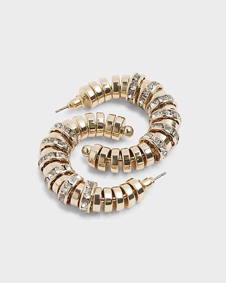 Gold diamante open hoop earrings