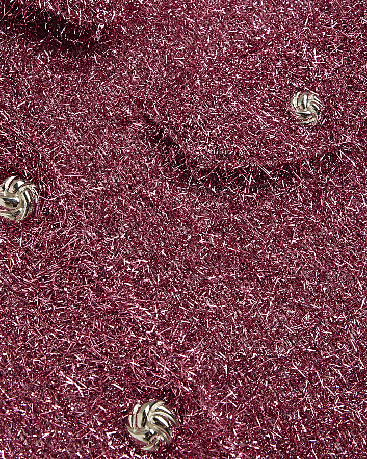 Pink Tinsel Knit Button Up Short Sleeve Shirt