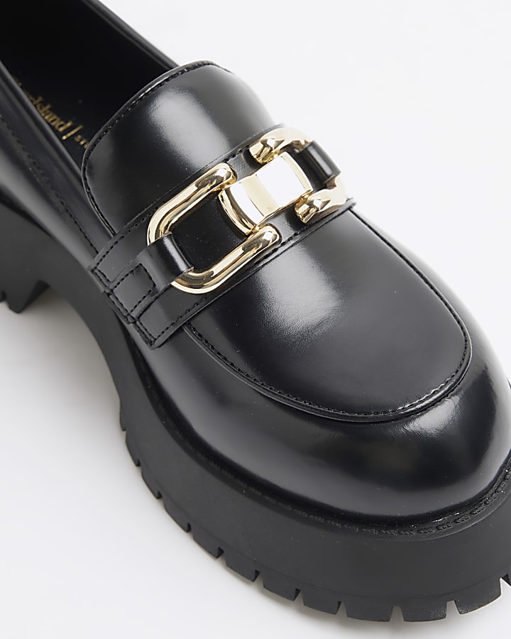 Black Gold Link Trim Chunky Loafers