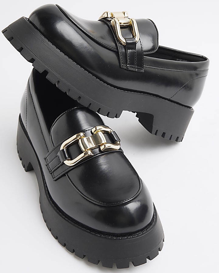 Black Gold Link Trim Chunky Loafers