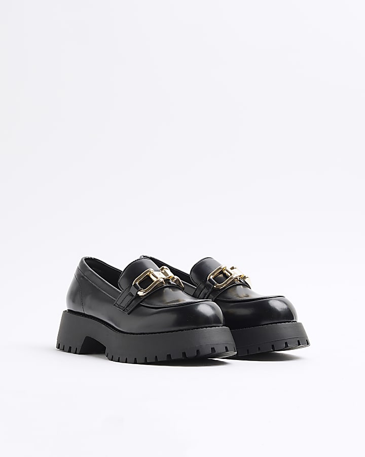 Black Gold Link Trim Chunky Loafers