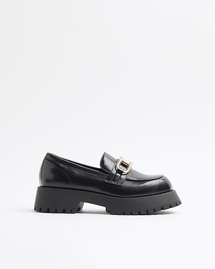 Black Gold Link Trim Chunky Loafers