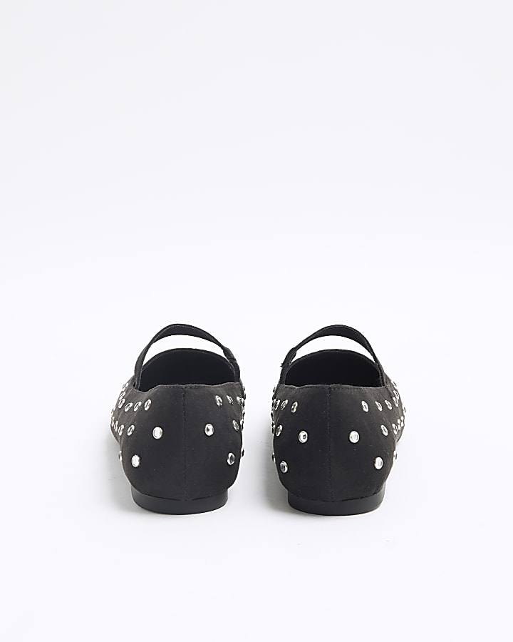 Black Square Toe Stud Mary Jane Shoes