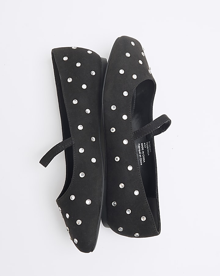 Black Square Toe Stud Mary Jane Shoes