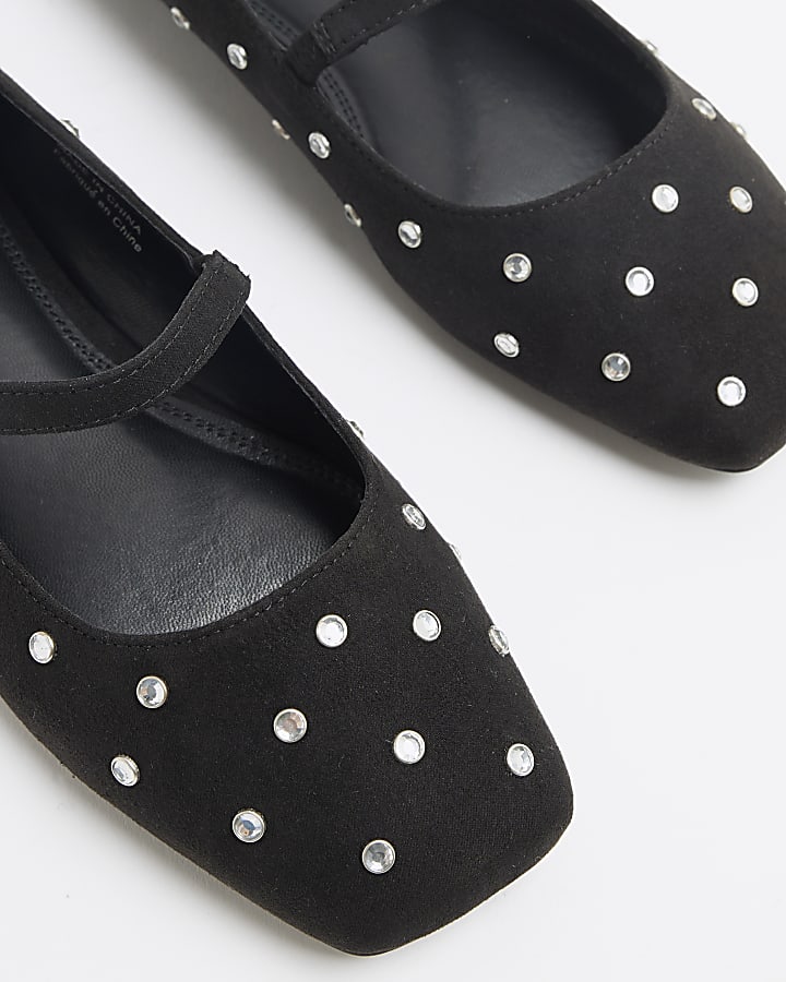 Black Square Toe Stud Mary Jane Shoes