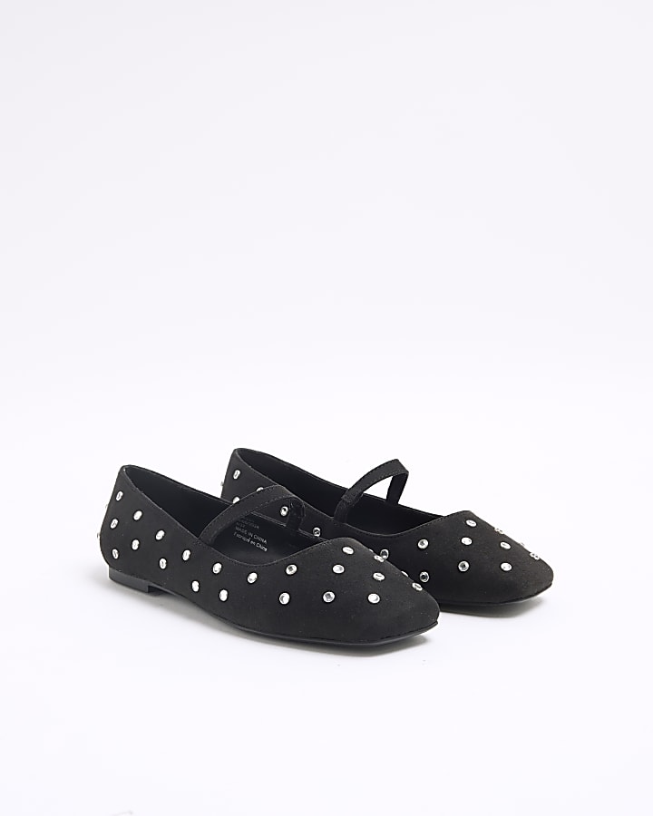 Black Square Toe Stud Mary Jane Shoes