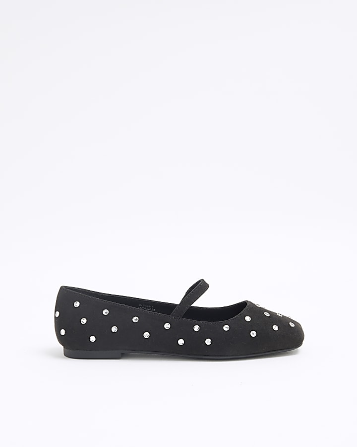 Black Square Toe Stud Mary Jane Shoes