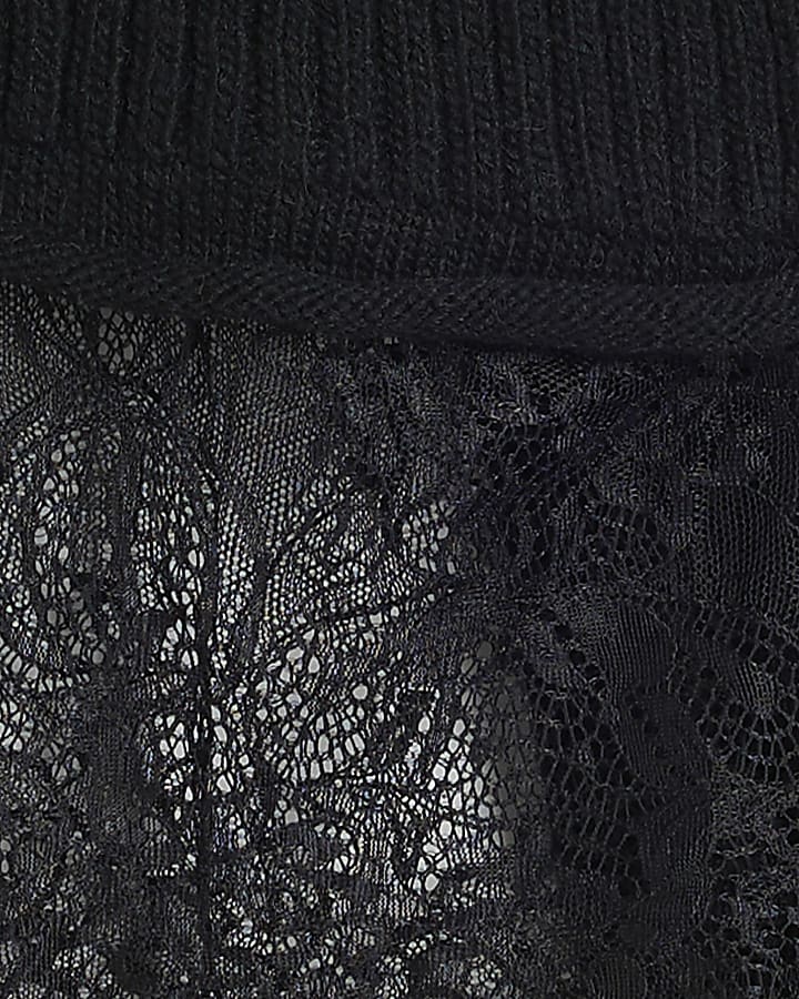 Black roll neck lace hybrid jumper