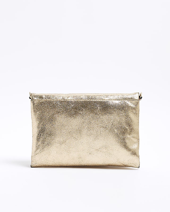 Gold Leather Flap Front Cross Body Bag