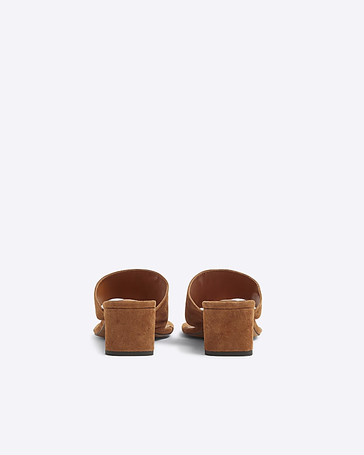 Brown Suede Block Heel Sandals