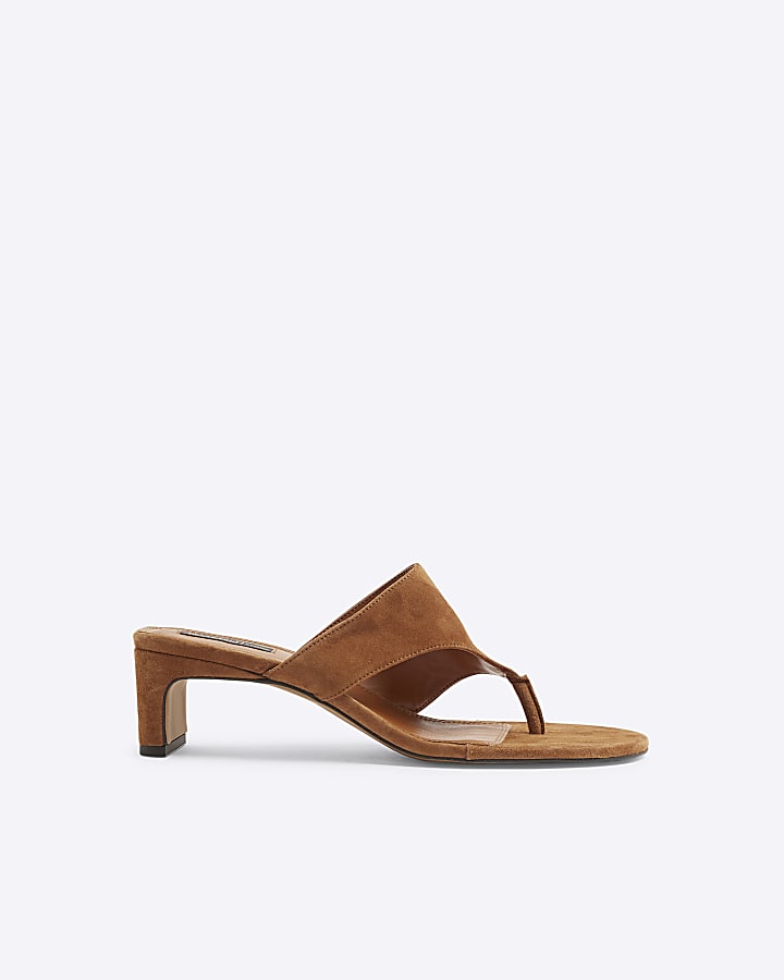 Brown Suede Block Heel Sandals