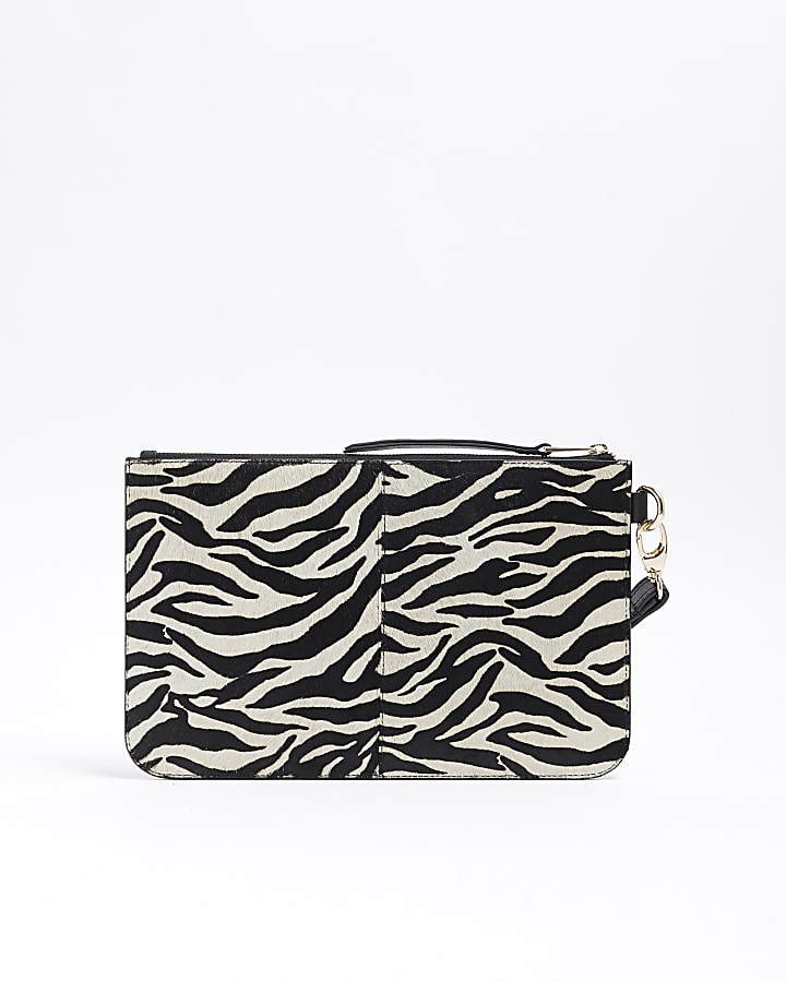 Black Leather Zebra Metallic Pouch