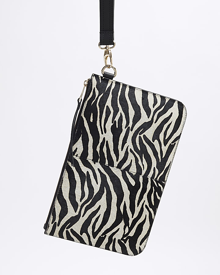 Black Leather Zebra Metallic Pouch