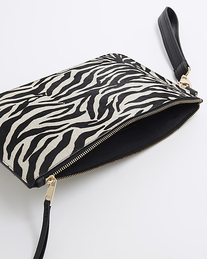 Black Leather Zebra Metallic Pouch