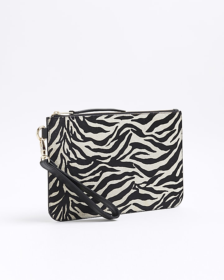 Black Leather Zebra Metallic Pouch