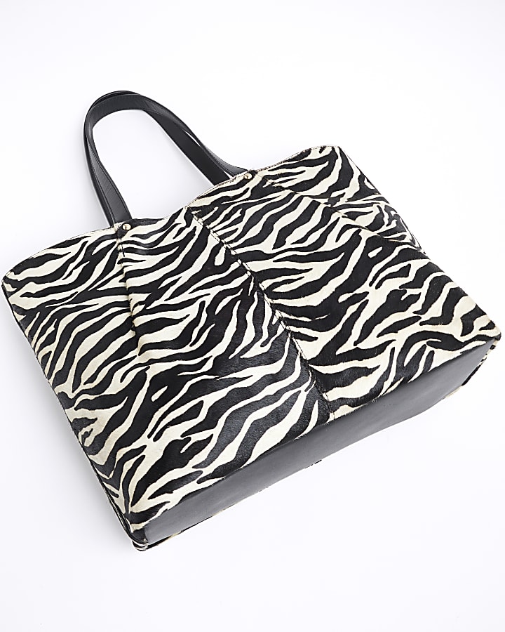 Black Zebra Leather Shoulder Bag