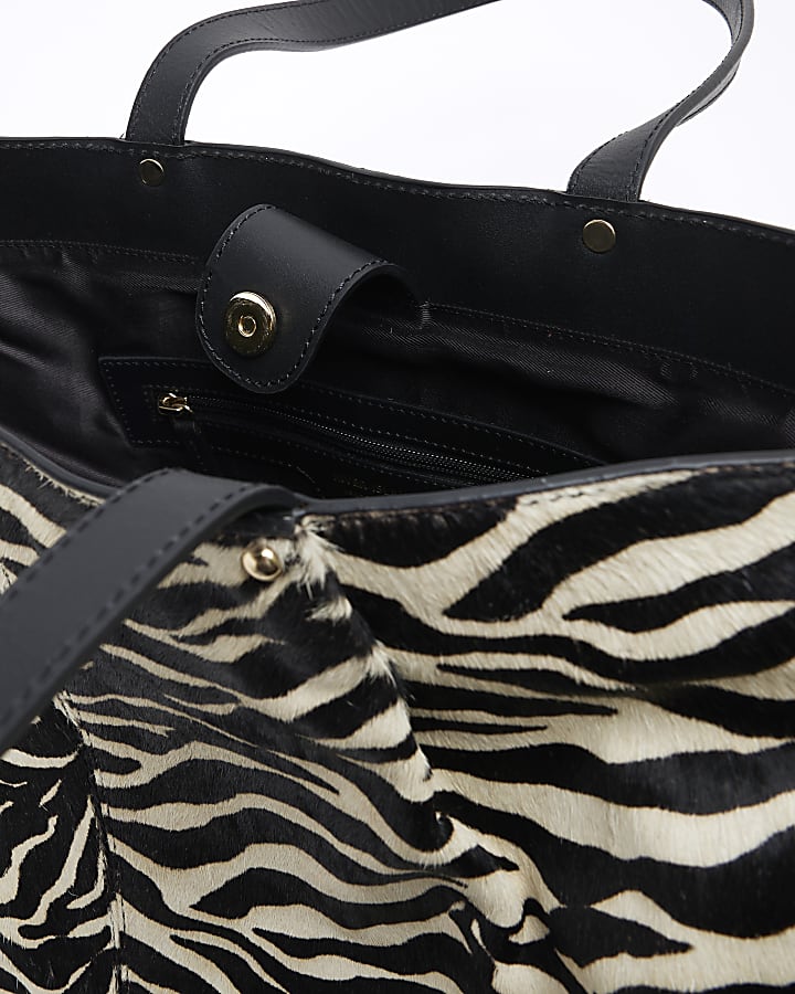 Black Zebra Leather Shoulder Bag