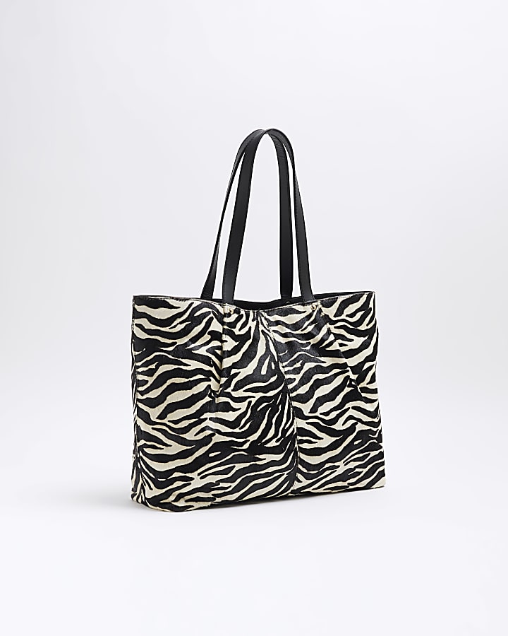 Black Zebra Leather Shoulder Bag