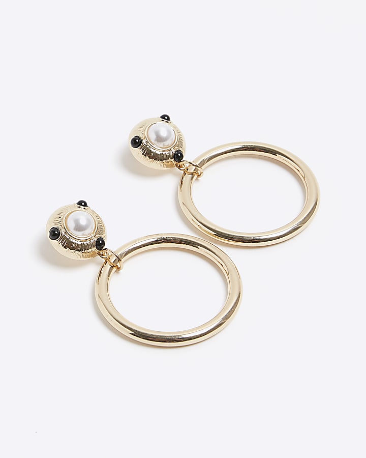 Gold open circle drop earrings