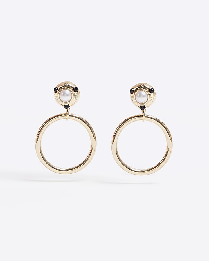 Gold open circle drop earrings