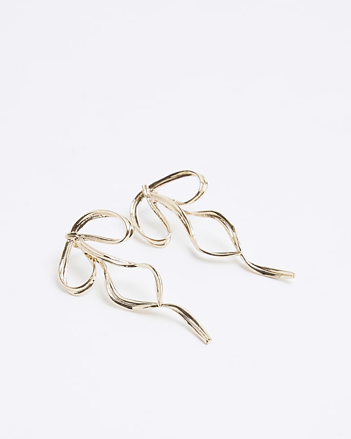 Gold bow drop earrings