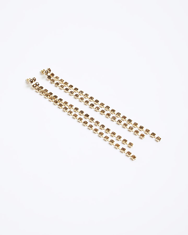 Gold diamante long drop earrings