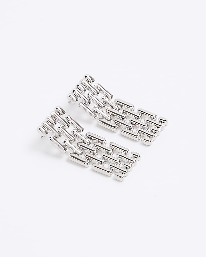 Silver watch strap drop earrings