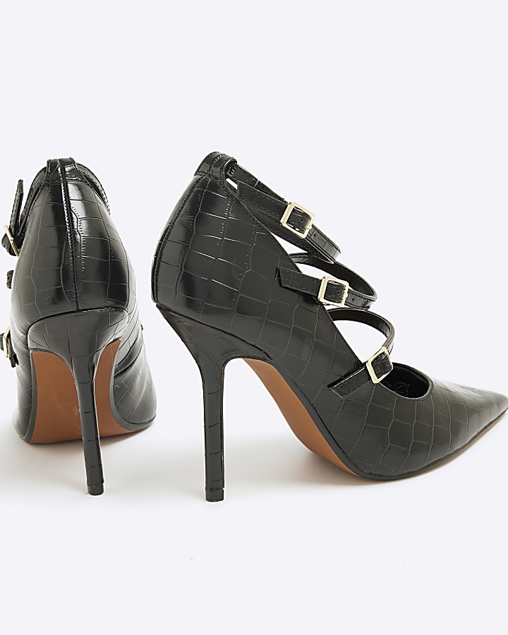 Black Triple Strap Ankle Court Shoes