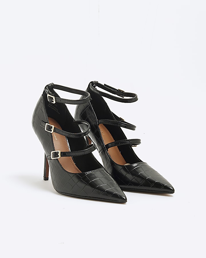 Black Triple Strap Ankle Court Shoes