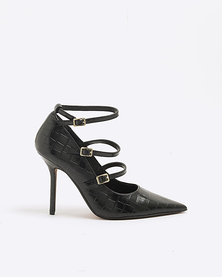 Black Triple Strap Ankle Court Shoes