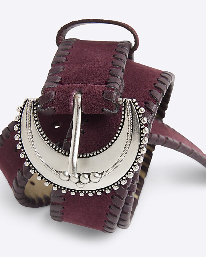 Red Whipstitch Suede Moon Belt