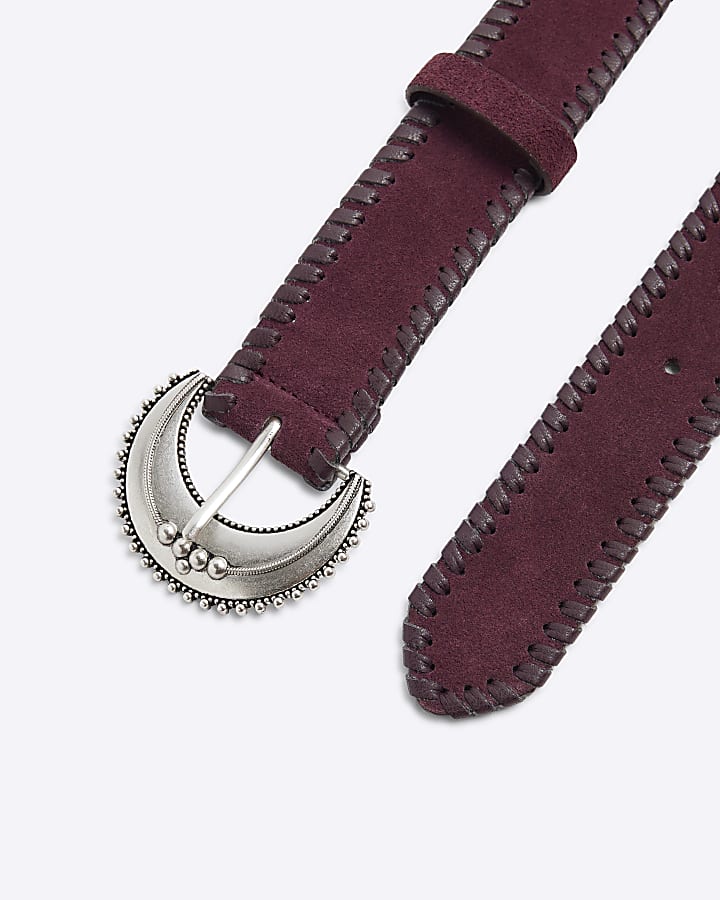 Red Whipstitch Suede Moon Belt