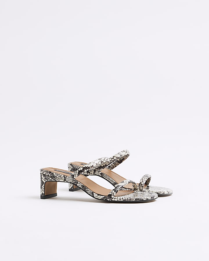 Beige leather kitten heel mule sandals
