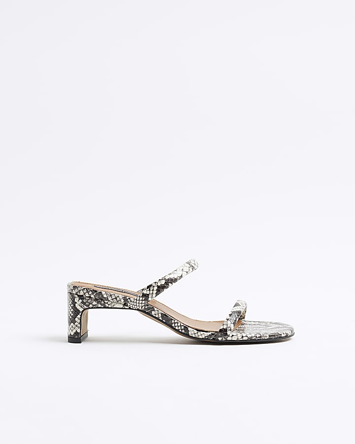 Beige leather kitten heel mule sandals