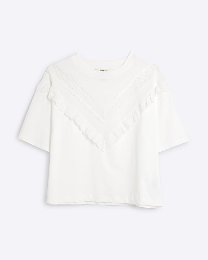 White Chevron Lace Collar T-shirt